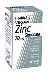 Health Aid Vegan Zinc Gluconate 70 mg 90 tabs