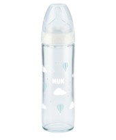 Nuk New Classic Μπιμπερό Γυάλινο Με Θηλή Σιλικόνης 240 ml 0-6 Μηνών Μέγεθος M