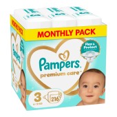 Pampers Monthly Pack Premium Care Μέγεθος 3 (6kg-10kg) 216 πάνες