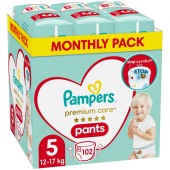 Pampers Monthly Pack Premium Care Pants Μέγεθος 5 (12kg-17kg) 102 Πάνες-Βρακάκι