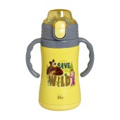 Ecolife Kids Thermos Masha - Save The Wild Yellow Ανοξείδωτο Παγούρι Θερμός με Καλαμάκι και Χερούλια 300ml - 33-BO-2123