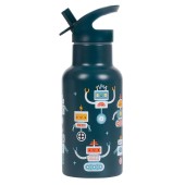A Little Lovely Company Drink Bottle Θερμός-Μπουκάλι με Καλαμάκι & Διπλό Τοίχωμα από Ανοξείδωτο Ατσάλι Robots 350ml