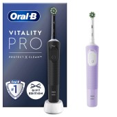 Oral-B Vitality Pro Duo Protect X Clean Electric Toothbrush Black 1τεμ & Δώρο Lilac Mist 1τεμ