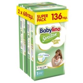 Babylino Sensitive Cotton Soft Super Pack Newborn Νο1 (2-5kg) 136 Πάνες