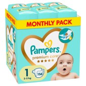 Pampers Monthly Pack Premium Care Μέγεθος 1 (2kg-5kg) 156 πάνες