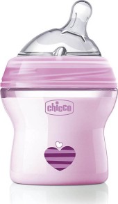 Chicco Μπιμπερό Πλαστικό Nat.Feel 150Ml Θηλή Σιλικόνης Ροζ Κανονικής ροής