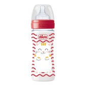 Chicco Μπιμπερό Πλαστικό Σιλικόνης 250 ml Pop Friends Special Edition Κόκκινο Θηλή Σιλικόνης 2m+, 1 Τμχ