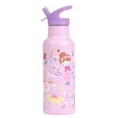 A Little Lovely Company Drink Bottle Θερμός-Μπουκάλι με Καλαμάκι & Διπλό Τοίχωμα από Ανοξείδωτο Ατσάλι Princesses 500ml