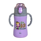 Ecolife Kids Thermos Masha - Eco Friendly Lilac Ανοξείδωτο Παγούρι Θερμός με Καλαμάκι και Χερούλια 300ml - 33-BO-2122