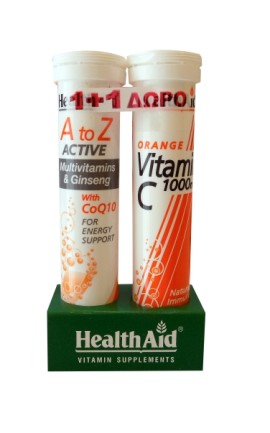 Health Aid Α-Ζ Active Multi+Q10 20 eff. tabs + Δώρο Vitamin C 1000 mg Πoρτoκάλι 20 eff. tabs
