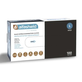 AlfaShield Black Nitrile Examination Gloves Εξεταστικά Γάντια Νιτριλίου Χωρίς Πούδρα Large 100τεμ