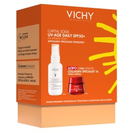 Vichy Promo Capital Soleil UV-Age Daily Tinted Spf50+, 40ml & Δώρο Liftactiv Collagen Specialist 16 Day Cream 15ml