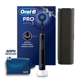 Oral-B Pro Series 3 Ηλεκτρική Οδοντόβουρτσα Μαύρη με Θήκη Ταξιδίου & Δώρο Νεσεσέρ