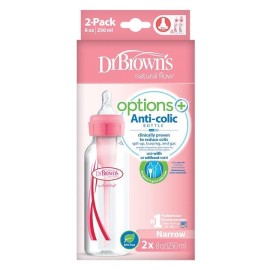 Dr. Browns Natural Flow Anti Collic Μπιμπερό Πλαστικό Options+ Στενό Λαιμό 250 ml Ροζ 2 τεμ - SB 82305