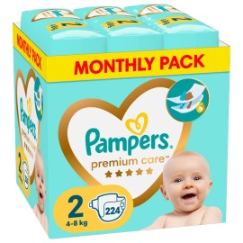 Pampers Monthly Pack Premium Care Μέγεθος 2 (4kg-8kg) 224 πάνες