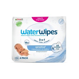 WaterWipes 100% Άοσμα Μωρομάντηλα 99,9% Νερό Ηλικίες 0+, (4x60τεμ), 240 Μαντηλάκια