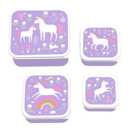 A Little Lovely Company Σετ 4 Δοχεία Φαγητού Lunch & Snack Box Unicorn Dreams - SBSEUD73