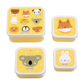 A Little Lovely Company Σετ 4 Δοχεία Φαγητού Lunch & Snack Box Animal Friends - SBSEAF81