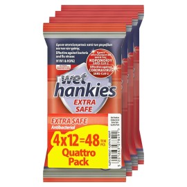 Wet Hankies Promo Pack Extra Safe Antibacterial (4x12τεμ) 48τεμ