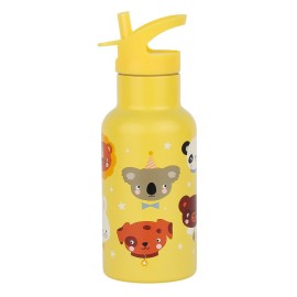 A Little Lovely Company Drink Bottle Θερμός-Μπουκάλι με Καλαμάκι & Διπλό Τοίχωμα από Ανοξείδωτο Ατσάλι Animal friends 350ml