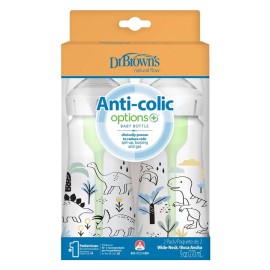 Dr. Browns Natural Flow Anti Collic Μπιμπερό Πλαστικό Options+ 0m+ Φαρδύ Λαιμό 2x270ml Δεινόσαυροι - WB92026