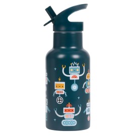A Little Lovely Company Drink Bottle Θερμός-Μπουκάλι με Καλαμάκι & Διπλό Τοίχωμα από Ανοξείδωτο Ατσάλι Robots 350ml