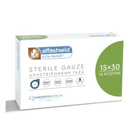 AlfaShield Alfa Gauze Sterile Αποστειρωμένη Γάζα με Υδρόφιλο Βαμβάκι 15x30cm 12τεμ