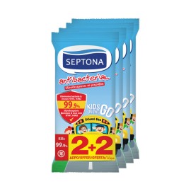 Septona Promo Antibacterial Kids On The Go Αντιβακτηριδιακά Μαντηλάκια Χεριών 15τεμ 2+2 Δώρο