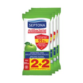 Septona Promo Antibacterial Wipes Αντιβακτηριδιακά Μαντηλάκια Χεριών με Άρωμα Πράσινο Μήλο 15 τεμ 2+2 Δώρο