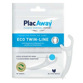 Plac Away Eco Twin-Line Οδοντικό Νήμα Με Γεύση Μέντα Και Λαβή Σε Λευκό Χρώμα 30τμχ