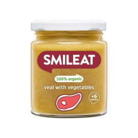 Smileat Organic Small Jar Βιολογικό Βρεφικό Γεύμα με Πουρέ Λαχανικών, Μοσχαράκι & Έξτρα Παρθένο Ελαιόλαδο, Χωρίς Γλουτένη από τον 6ο Μήνα 230gr