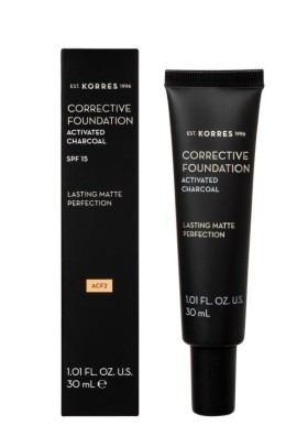Korres Corrective Foundation Activated Charcoal Acf2 Spf 15 - Διορθωτικό Make Up Για Μέτριες Άτελειες 30 ml