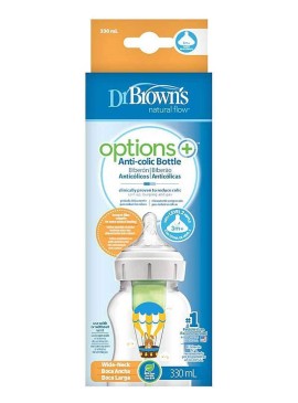 Dr. Browns Natural Flow Anti Collic Μπιμπερό Πλαστικό Options+ 3m+ Φαρδύ Λαιμό 330ml 1 τεμ Αερόστατο με Λαγουδάκι - WB111002