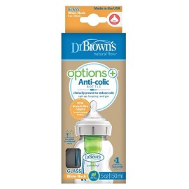 Dr. Browns Natural Flow Anti Collic Μπιμπερό Γυάλινο Options+ Φαρδύ Λαιμό 150 ml 1 τεμ - WB 51700