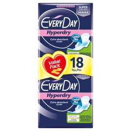 Every Day Hyperdry Super Ultra Plus Value Pack Πολύ Λεπτές Σερβιέτες Έξτρα Απορροφητικές,Ιδανικές για Πολύ Μεγάλη Ροή 18 τεμ