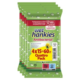 Wet Hankies Promo Pack Antibacterial Lemon (4x15τεμ) 60τεμ