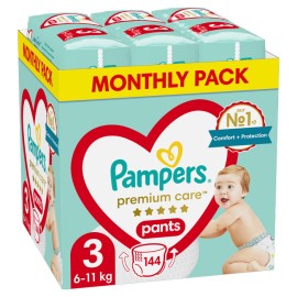 Pampers Monthly Pack Premium Care Pants Μέγεθος 3 (6kg-11kg) 144 Πάνες-Βρακάκι