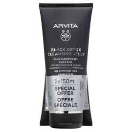 Apivita Promo Black Detox Cleansing Jelly Μαύρο Gel Καθαρισμού για Πρόσωπο & Μάτια με Ενεργό Άνθρακα & Πρόπολη 2x150ml