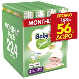 Babylino Sensitive Cotton Soft Monthly Pack Midi Μέγεθος 3 (4-9kg) 224 Πάνες