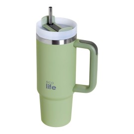 Ecolife Ανοξείδωτο Ποτήρι Θερμός με Καλαμάκι Bay Leaf 900ml - 33-BO-5013