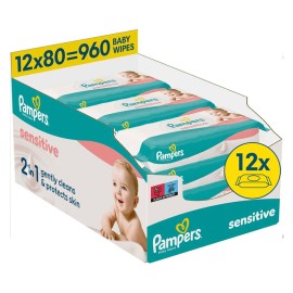 Pampers Monthly Βοx Sensitive Baby Wipes 960 Τεμάχια (12x80Τεμ)