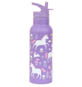 A Little Lovely Company Drink Bottle Θερμός-Μπουκάλι με Καλαμάκι & Διπλό Τοίχωμα από Ανοξείδωτο Ατσάλι Unicorn Dreams 350ml