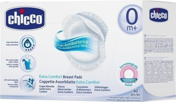 Chicco Eπιθέματα Στήθους Αντιβακτηριακά Φυσική Μέθοδος 60 Τμχ product photo