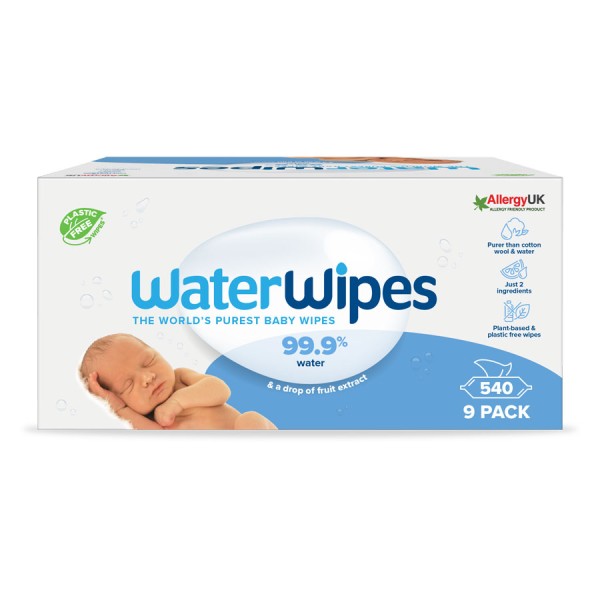 WaterWipes 100% Άοσμα Μωρομάντηλα με 99,9% Νερό Ηλικίες 0+ 540 Μαντηλάκια product photo