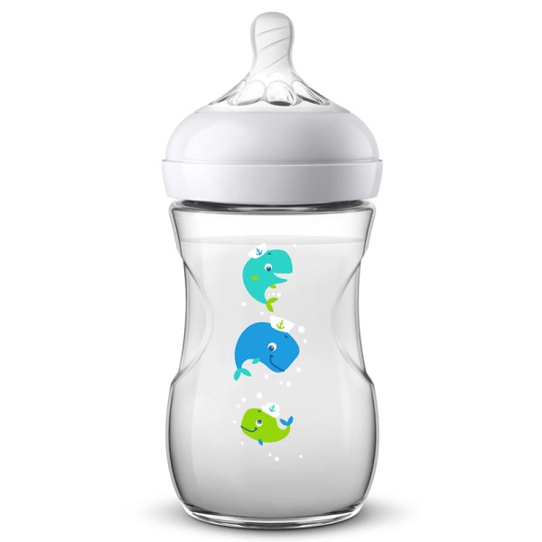 Philips Avent Natural Πλαστικό Μπιμπερό 1m+ 260ml, Φάλαινα - B7SCF070/23 product photo