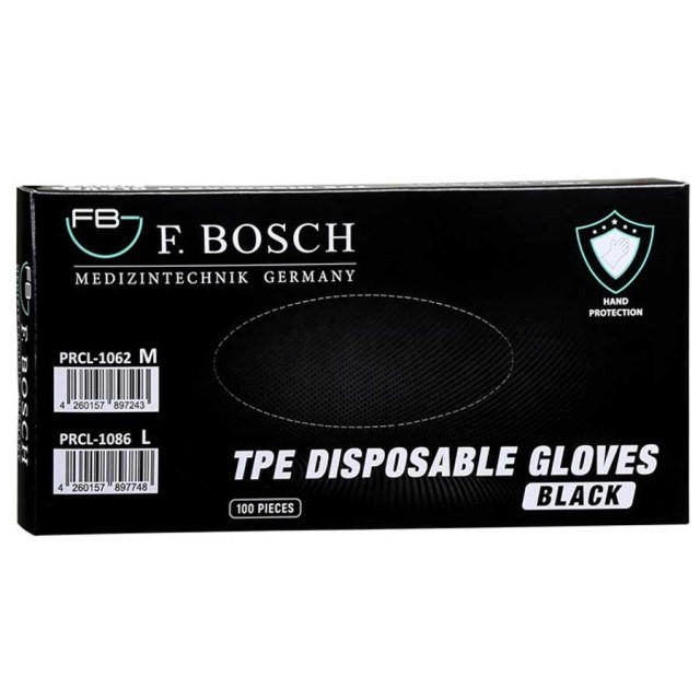 F. Bosch Γάντια Νιτριλίου Μιας Χρήσης TPE Large Μαύρα 100τμχ product photo