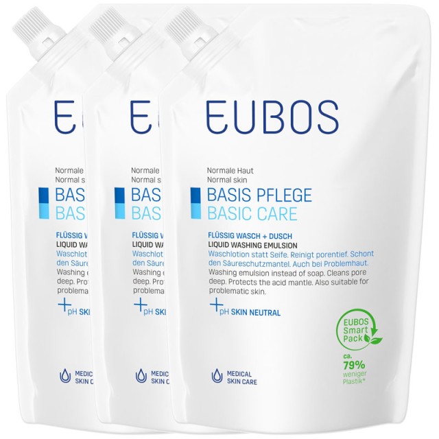 Eubos PromoBasicCare Blue Liquid Washing Emulsion Refill pH Skin Neutral 3x400ml product photo