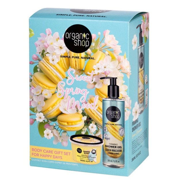 Natura Siberica Organic Shop Promo Sweet Spring Mood Gentle Care Spring Spirit White Sugar Body Scrub Απολεπιστικό Σώματος 250ml & Lemon Macaron Firming Shower Gel Αφρόλουτρο με Άρωμα Λεμονιού 280ml product photo