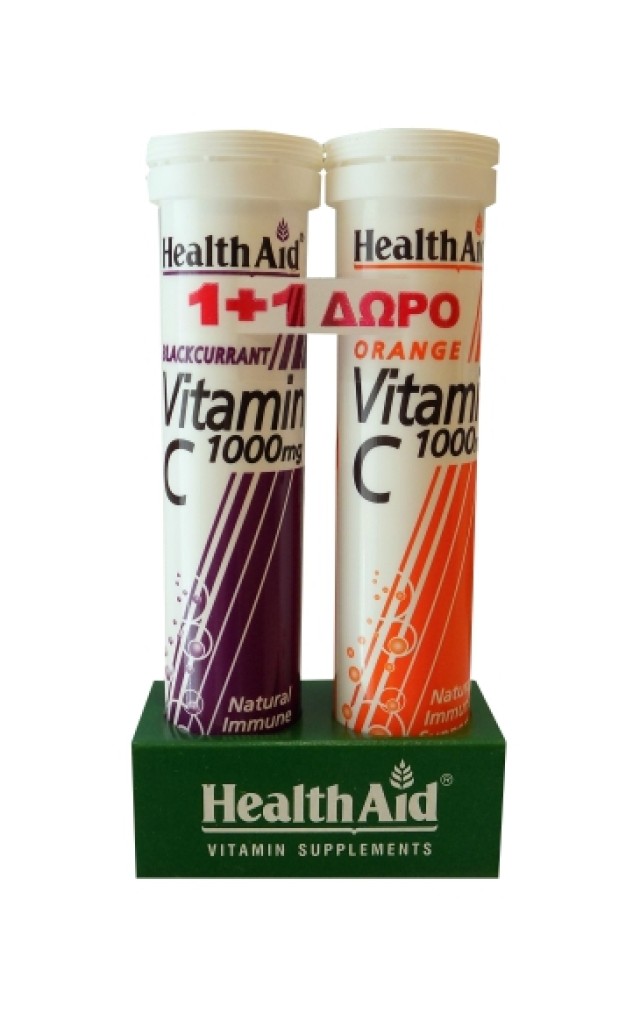 Health Aid Vitamin C 1000 mg Φραγκοστάφυλλο 20 eff. tabs + Δώρο Vitamin C 1000 mg Πoρτoκάλι 20 eff. tabs product photo