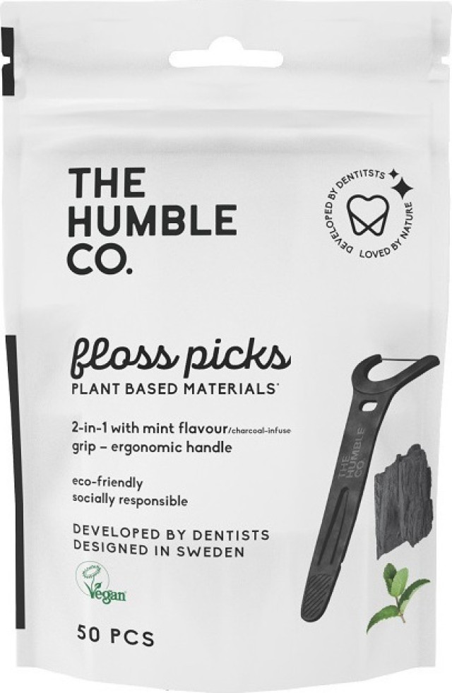 The Humble Co. Dental Floss Picks Grip Handle Με Ενεργό Άνθρακα, Γεύση Μέντα 50 τμχ product photo